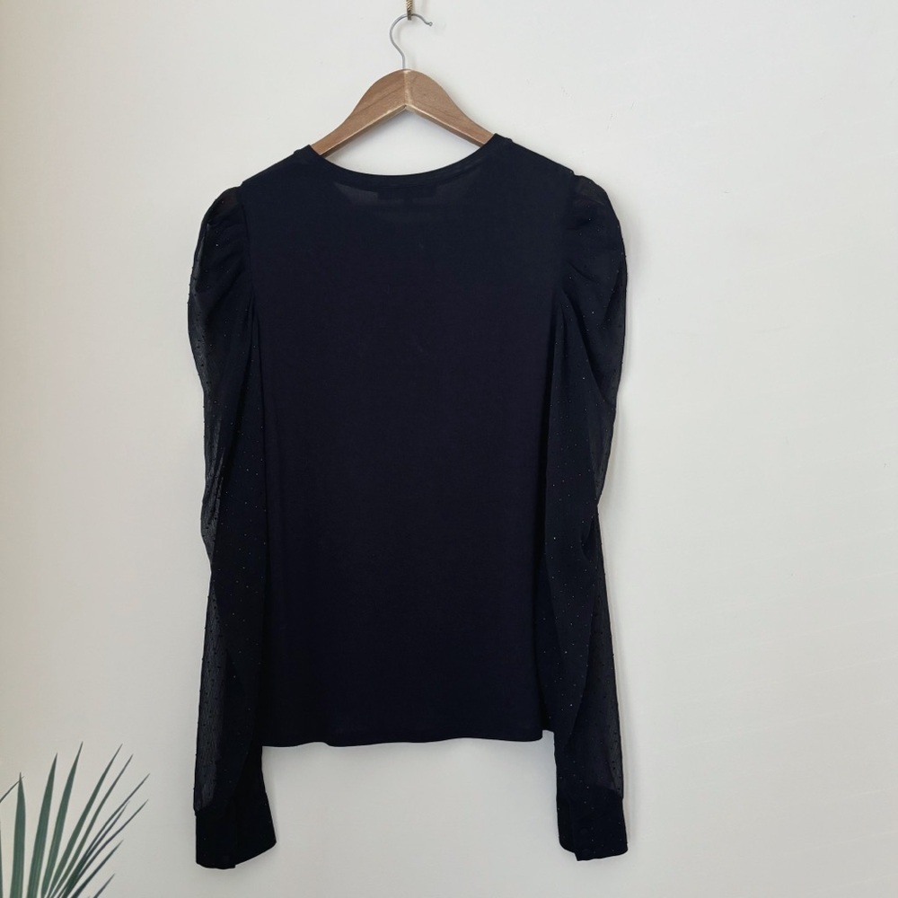 Generation Love Quinn Rhinestone Sheer Puff Sleeve Top Medium Black - Picture 5 of 9